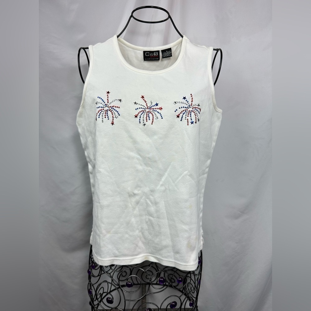 Croft & barrow sport firework 4th of july white muscle tank size S